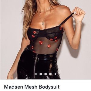 Black and red floral mesh bodysuit